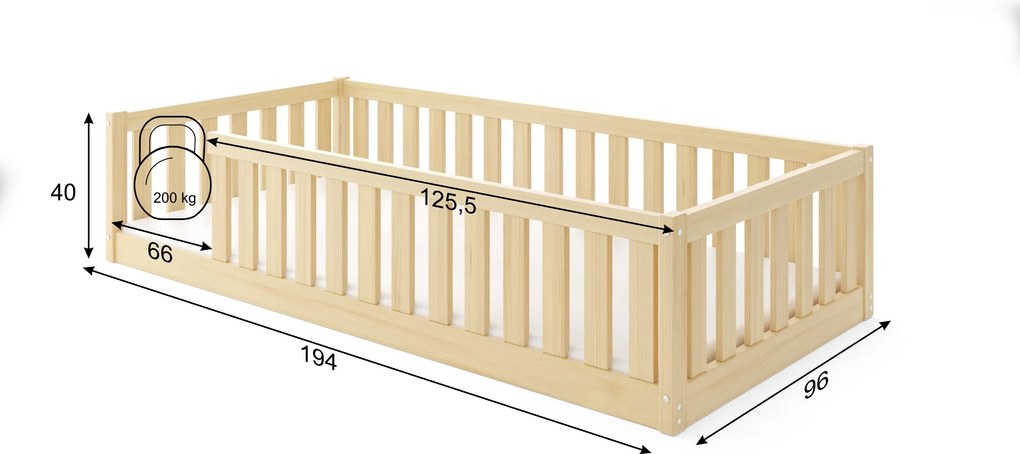 Posteľ BELLA SIMA 190x90 Montessori z masívu – prírodná borovica