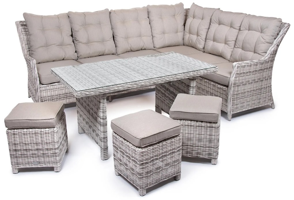 Záhradná rohová súprava BERKLEY pravý roh svetlo-sivá so svetlými vankúšmi