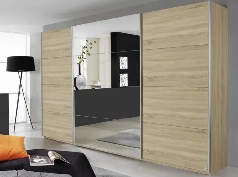 Šatníková skriňa Quadra, 315 cm, dub sonoma/zrkadlo%