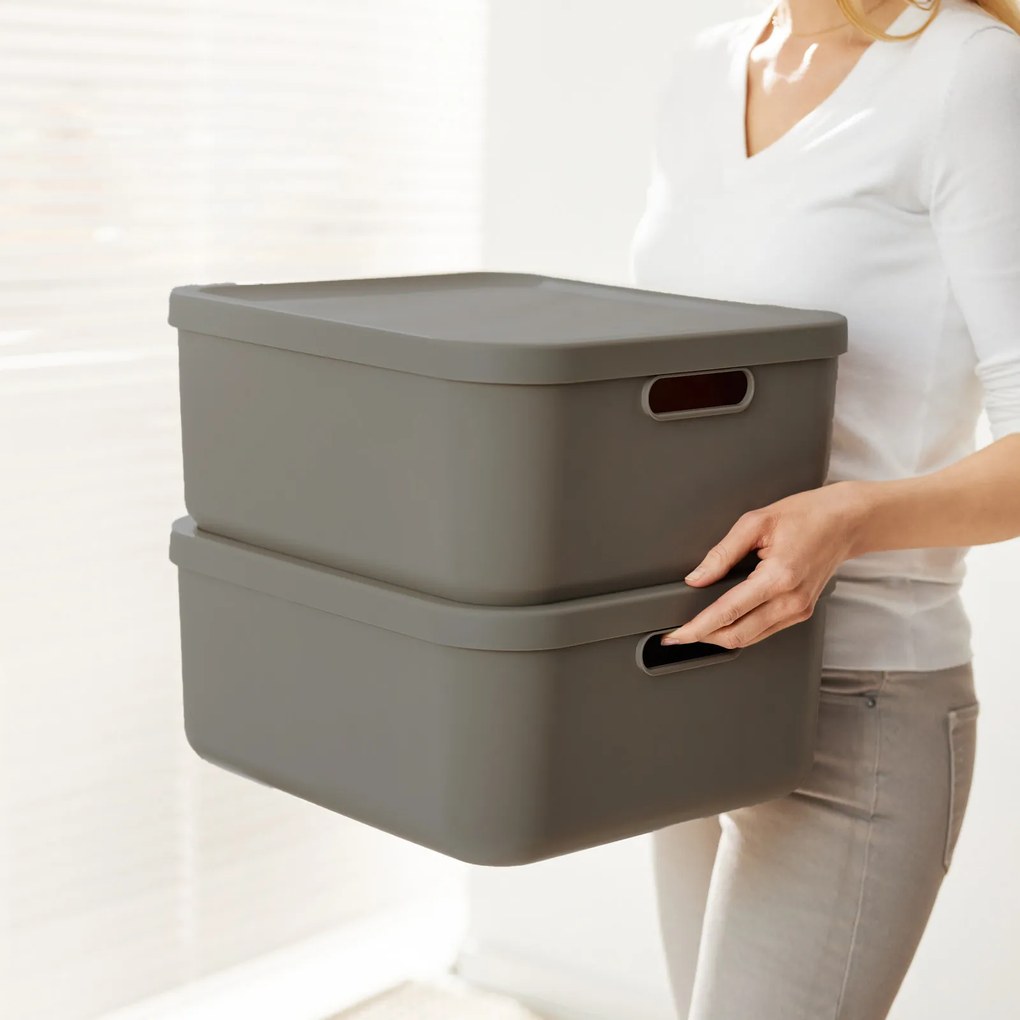 Rotho Úložný box, rovný s víkem, 20l, antracit ALBU LIGHT, 40x36x18