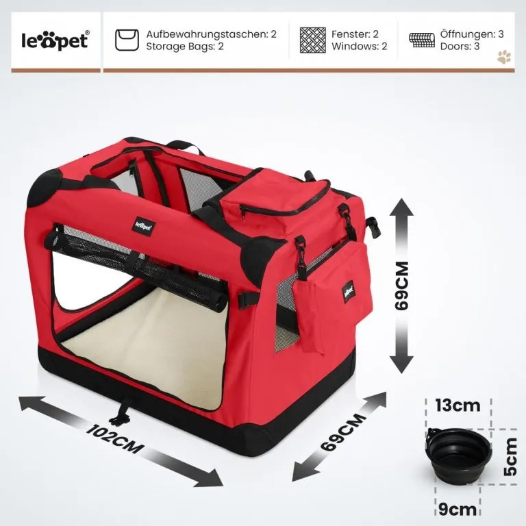Leopet Prepravný box pre psov XXXL,102 x 69 x 69 cm, červený