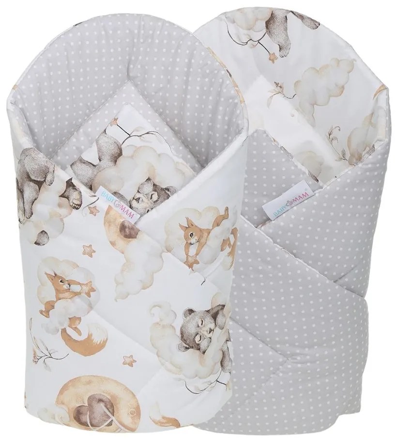 Obojstranné hniezdočko (kokon) pre bábätko - BABYMAM PREMIUM set 7v1 - Medvieďatá s béžovou minky