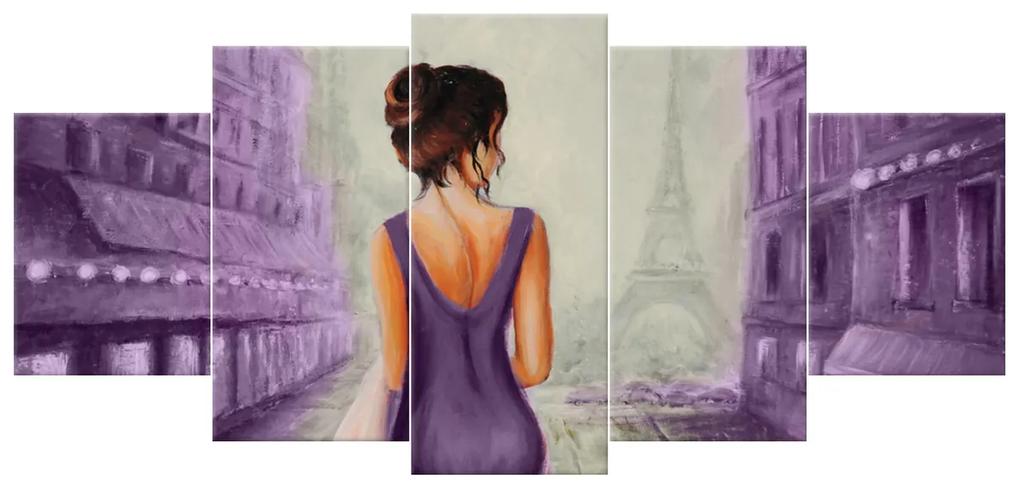 Gario Ručne maľovaný obraz Prechádzka v Paríži - 5 dielny Rozmery: 150 x 70 cm