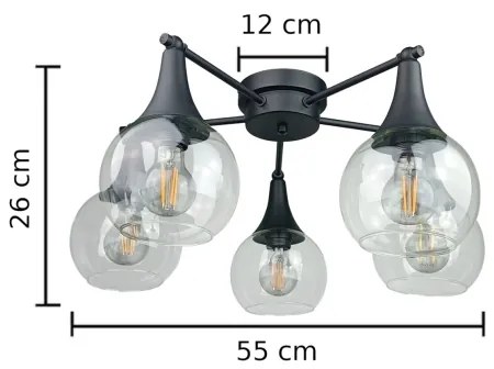 Prisadený luster STAR 5xE27/60W/230V čierna/číra