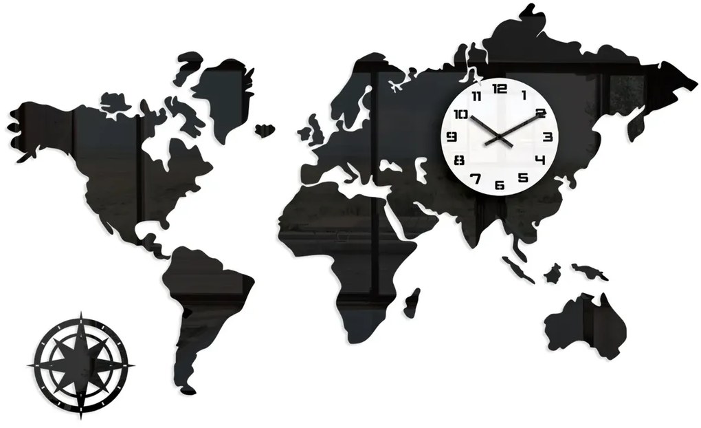 3D nalepovacie hodiny Continents čierno-biele