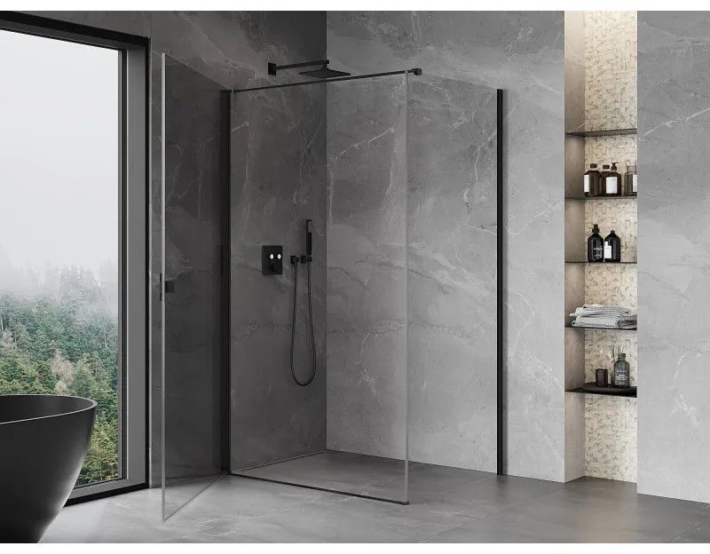Mexen Mist-B, 1-krídlový výklopný sprchový kút 70 x 85 cm, číre sklo, čierny profil, 8A2T-070-085-70-00