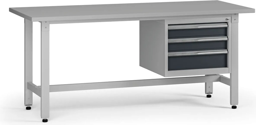 Výškovo nastaviteľný dielenský stôl G5, 1800 x 750 x 800-1000 mm, 1x kontajner, 3 zásuvky, grafit