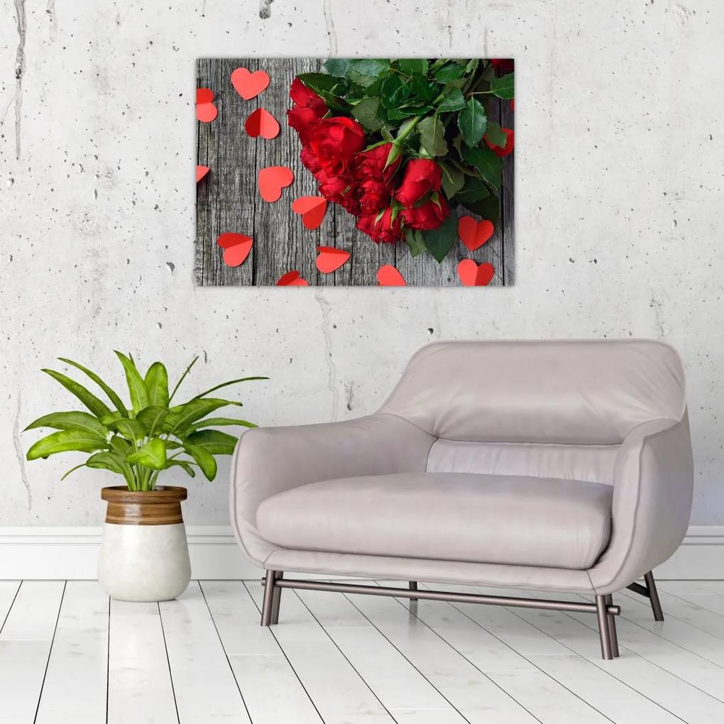 Sklenený obraz - kytica ruží (70x50 cm)