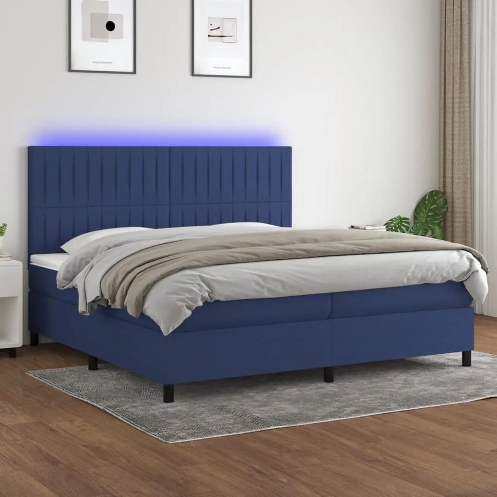 Posteľ boxsping s matracom a LED modrá 200x200 cm látka 3135067