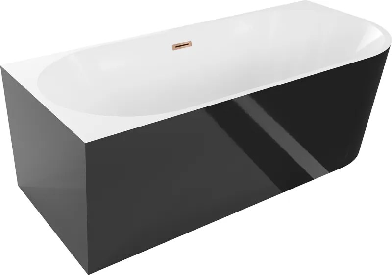 Mexen Mia, voľne stojaca rohová vaňa, lavá, 150 x 75 cm, biela-čierna, ružové zlato prepad, 52691507575L-60
