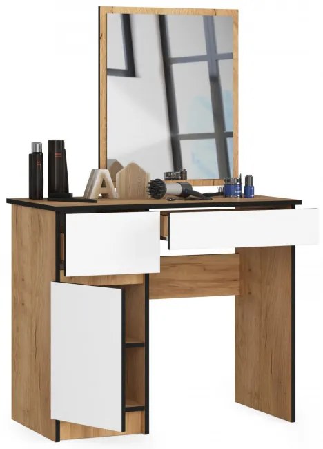 Toaletný stolík so zrkadlom CLP P-2/SL ľavý, dub craft / biely