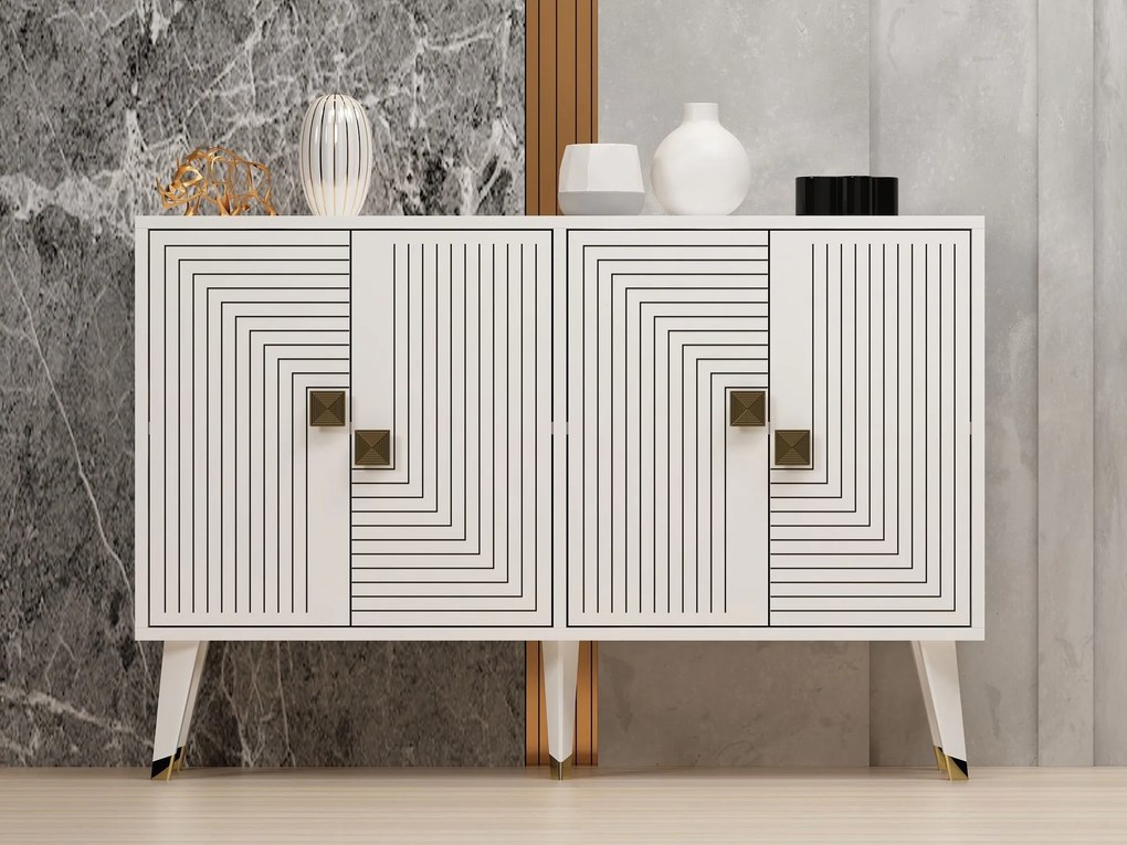 Konzolasztal Ahart - White, Gold