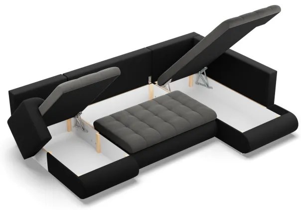 Sedacia súprava FORESTA v tvare U, pravá tmavosivá / čierna