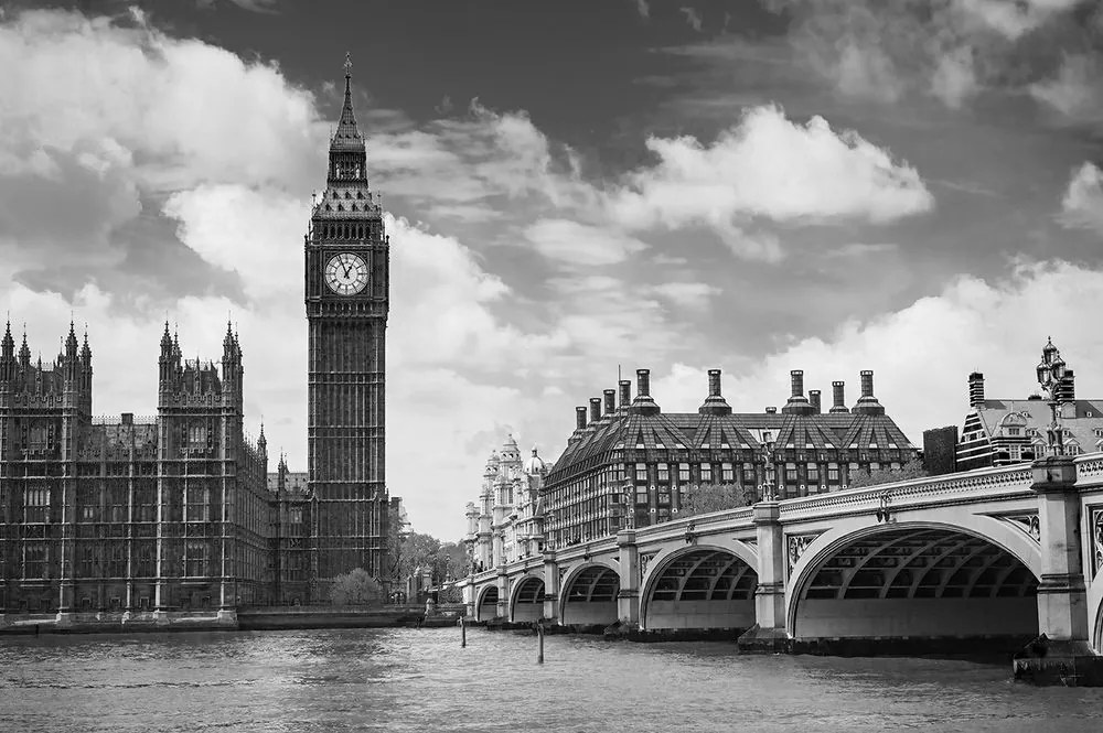 Samolepiaca fototapeta Big Ben v Londýne v čiernobielom - 300x200