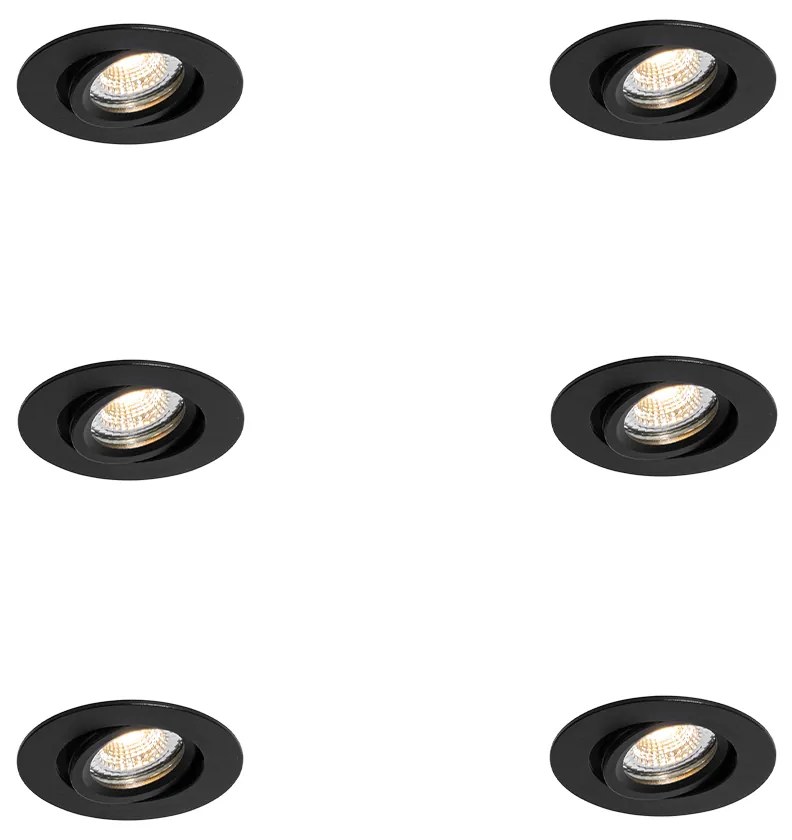 Sada 6 zapustených bodových svetiel čierna, naklápateľná 6,5 cm vrátane LED IP54 Ultra Slim - Pupil
