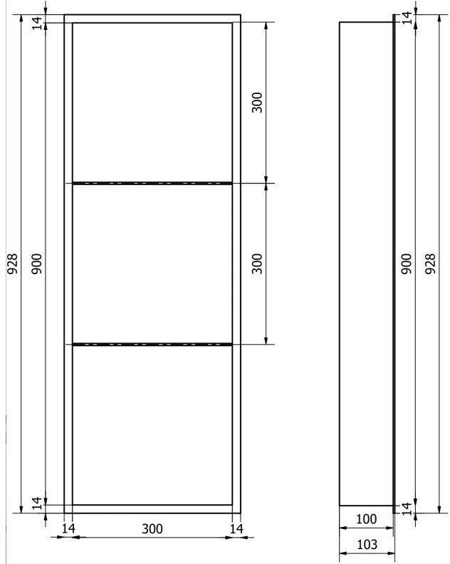 Mexen X-Wall-R, polička na zapustenie na obklad s golierom 90 x 30 cm, biela, 1920903010S