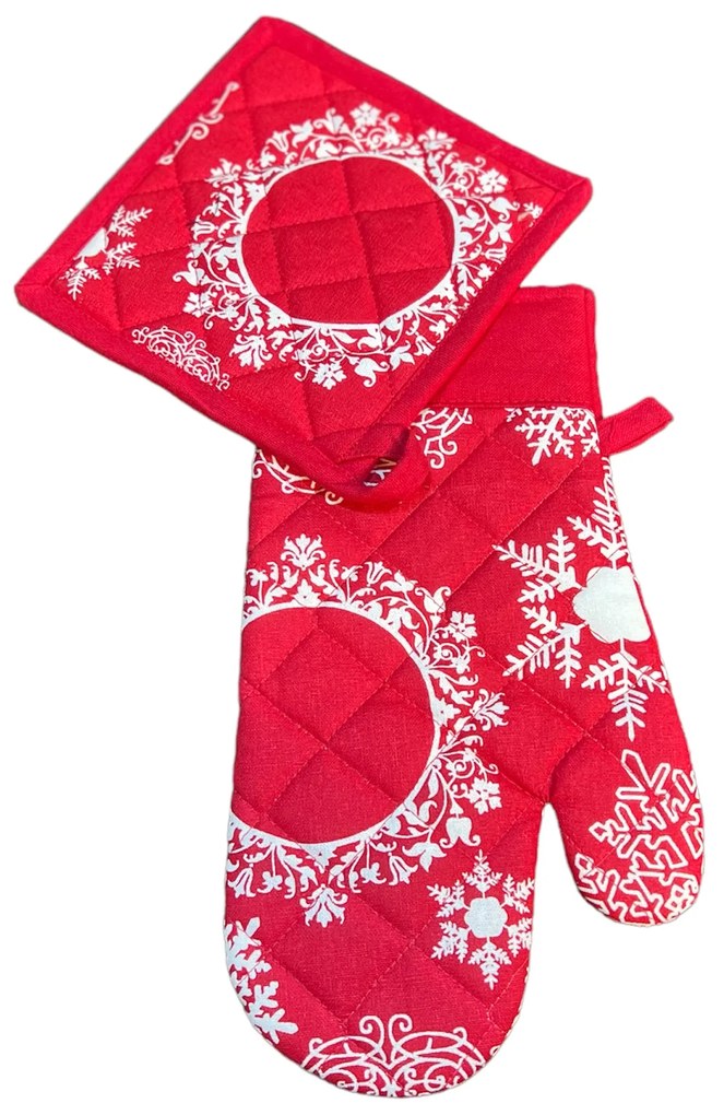Sendia Textil Vianočný kuchynský 2 set Vločka červená