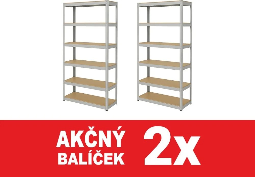 Akcia 2x Regál 220x120x40 cm pozinkovaný 6-policový, nosnosť 1050 kg - 2ks