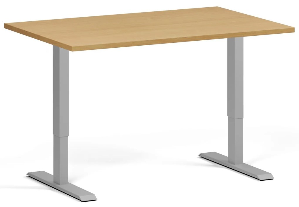 Výškovo nastaviteľný stôl, 120x80 cm, 1 motor, sivá podnož, buk