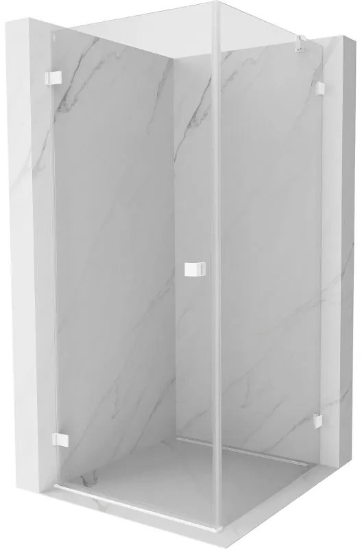 Mexen Lunar-B, výklopný sprchový kút ľavý 70 x 70 cm, 8mm číre sklo, biely profil, 832-070-070-20-00-L