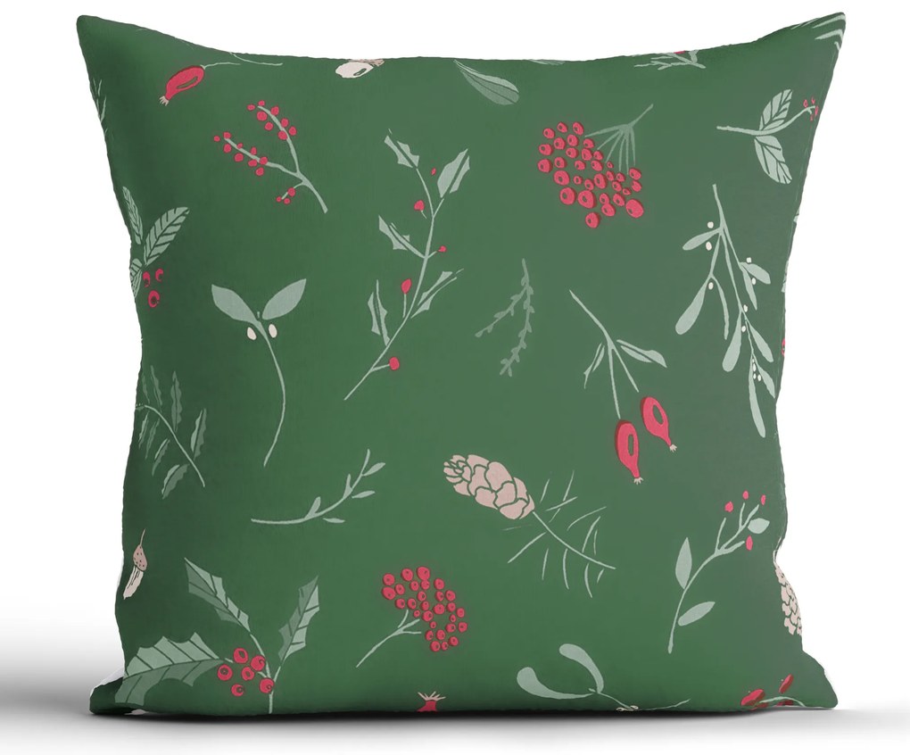 Vianočná bavlnená obliečka na vankúšik Renforcé 40 × 40 cm - Cezmínové vetvičky