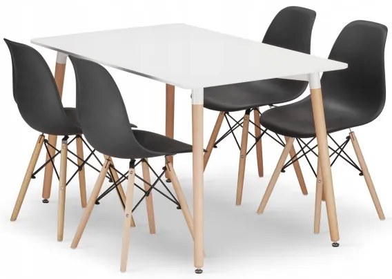 Jedálenský stôl ADRIA biely so štyrmi stoličkami OSAKA čierne