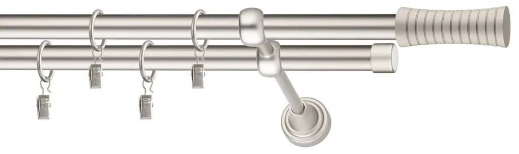 Dekorstudio Chrómová matná dvojradová garniža FEBRIS 19mm Dĺžka: 140cm, Typ uchytenia: Držiak dvojitý modern, Typ príslušenstva: Krúžky tiché so štipcami
