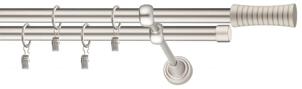 Dekorstudio Chrómová matná dvojradová garniža FEBRIS 19mm Dĺžka: 320cm, Typ uchytenia: Držiak dvojitý modern, Typ príslušenstva: Krúžky tiché so štipcami