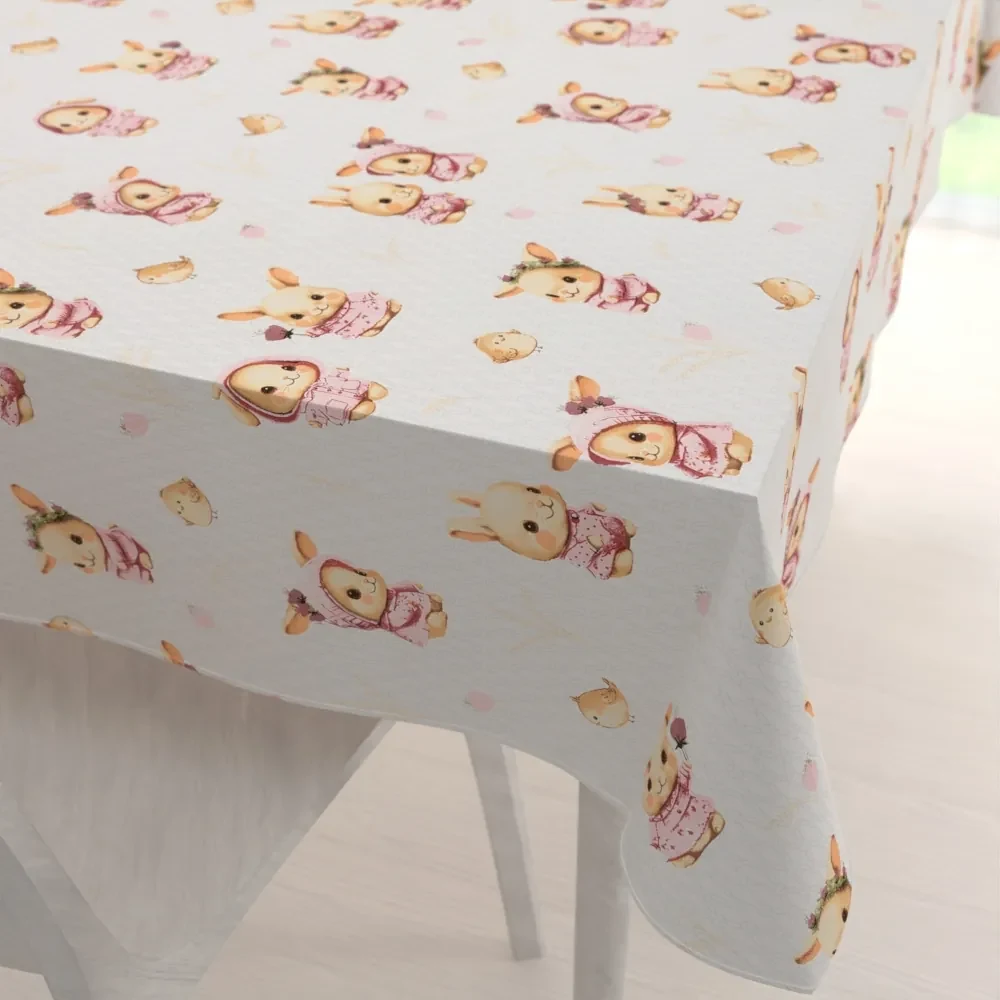 Biante Detský bavlnený obdĺžnikový obrus Sandra SA-538 Ružové zajačiky a vtáčiky na bielom 100x160 cm