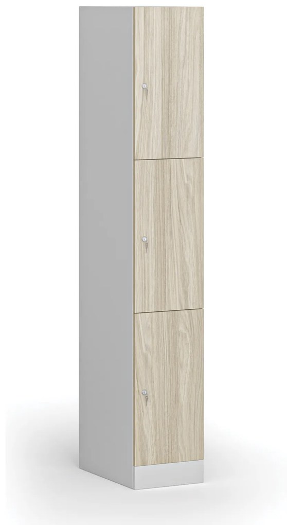 Šatníková skrinka s úložnými boxmi, 3 boxy, 1850 x 300 x 500 mm, cylindrický zámok, laminované dvere, dub prírodný
