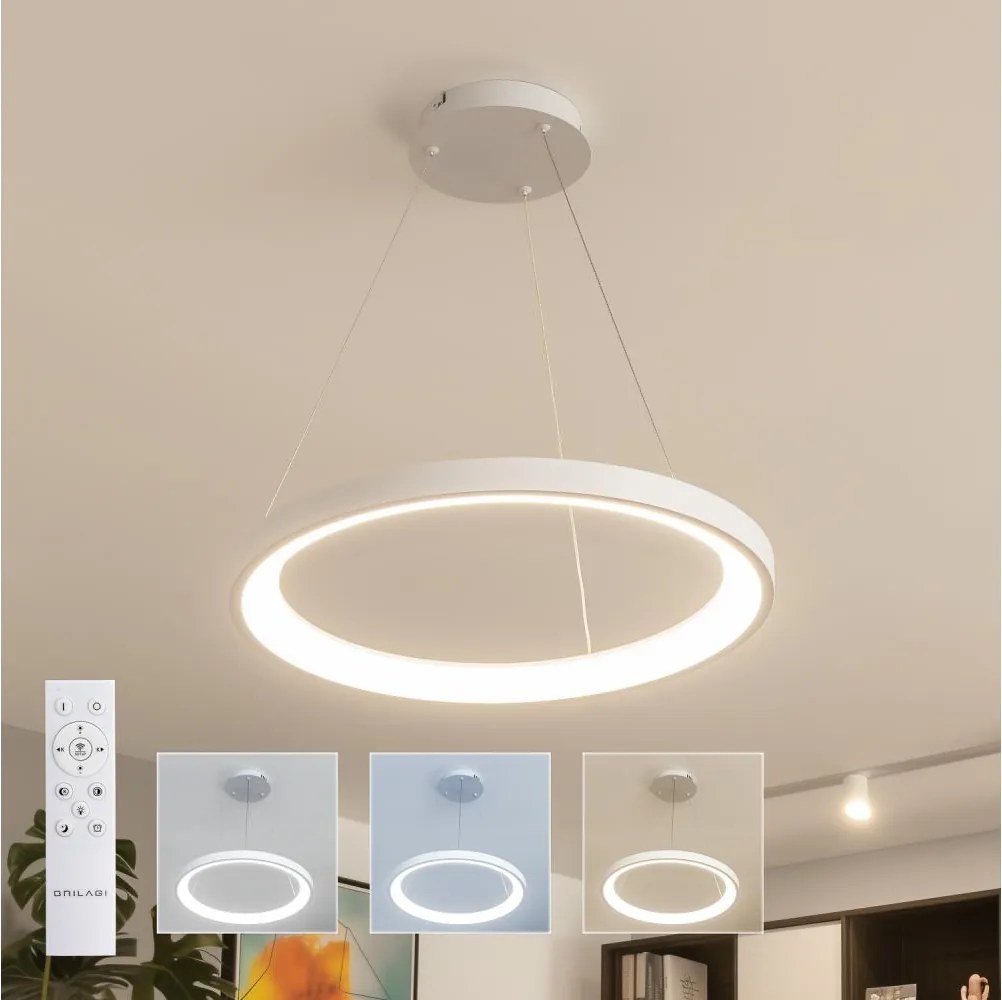 Brilagi - LED stmievateľný závesný luster na lanku FALCON SLIM LED/42W/230V priemer 50 cm biely + diaľkové ovládanie