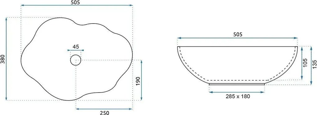 Rea Pearl Ruststone, umývadlo na dosku 505x380x135 mm, imitácia kameňa, REA-U0620
