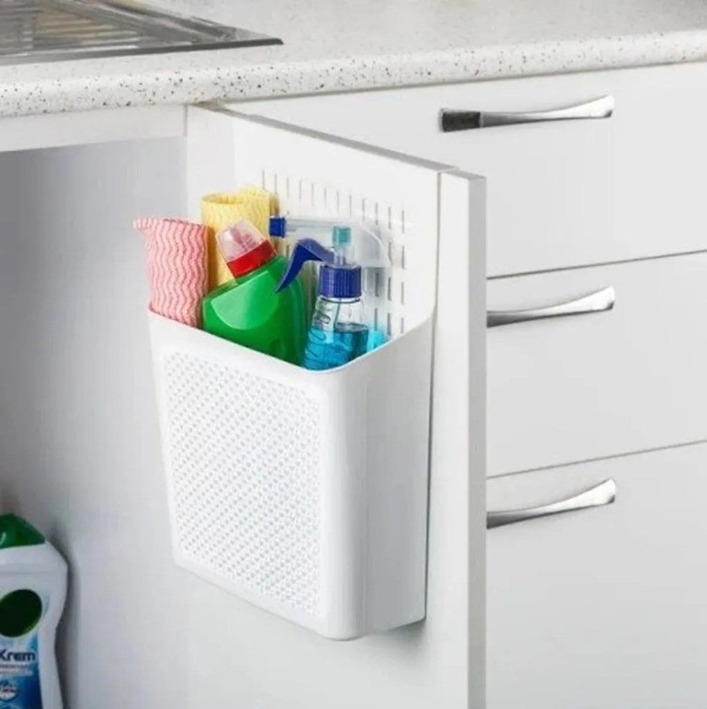 Orion 2. akosť - Závesný košík, organizér na čistiace prostriedky KRISTY, 35x24cm -biely