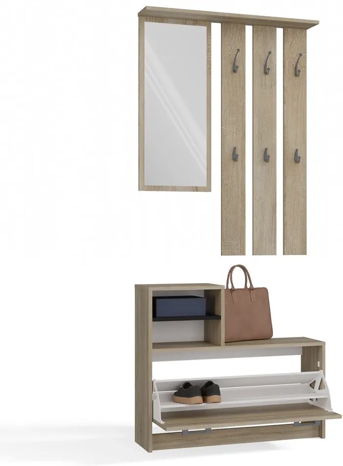 Predsieňová zostava Vayan 1 (dub sonoma) (so zrkadlom). Akcia -20%. Vlastná spoľahlivá doprava až k Vám domov. 1132527