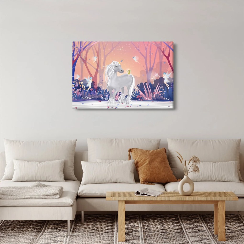 Obraz - Jednorožec v magickom lese (90x60 cm)