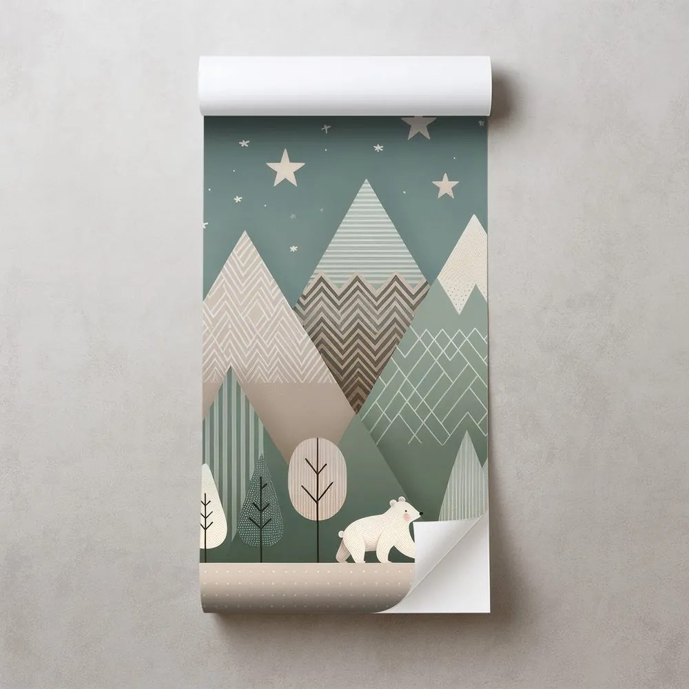 Samolepiaca tapeta detská horská krajina s medveďom