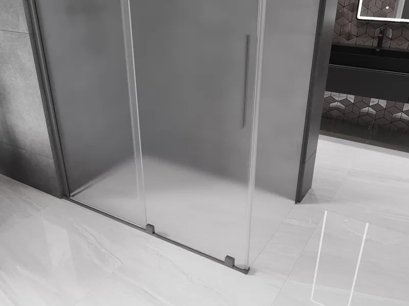 Mexen Velar, sprchový kút s posuvnými dverami 160 x 85 cm, 8mm sklo námraza, brúsený grafit, 871-160-085-31-95