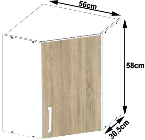 Rohová horná kuchynská skrinka LIMA W60/60N /580/ biela / dub sonoma