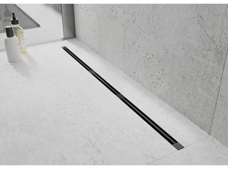 Mexen Flat Super Slim, super tenký odtokový žľab s 360° rotačným sifónom 140 cm, čierna matná, 1751140