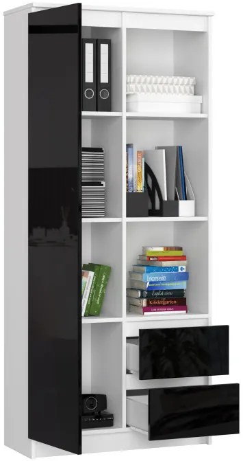 Regál R11 R80 1D 2SZ CLP biely / čierny lesk