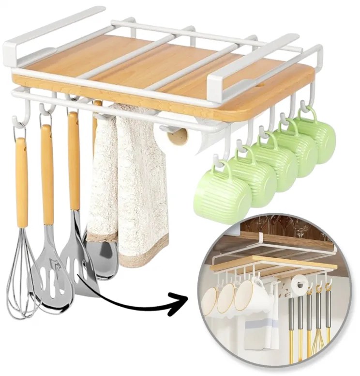 Závesný kuchynský organizér s háčikmi RAXIMO, biely