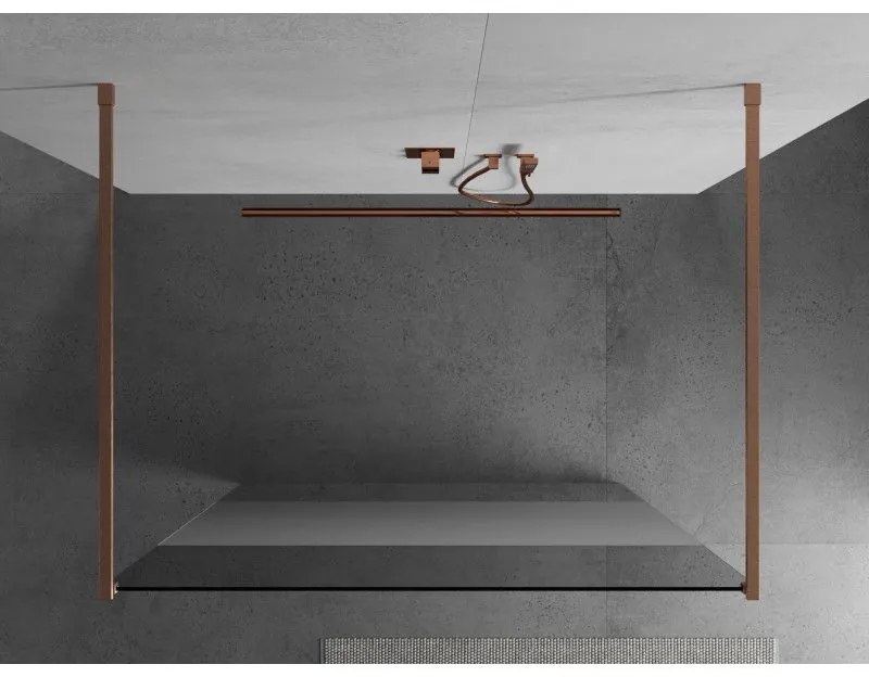 Mexen Kioto, sprchová zástena Walk-In 110 x 200 cm, 8mm číre sklo-námraza, medený matný profil, 800-110-002-65-35