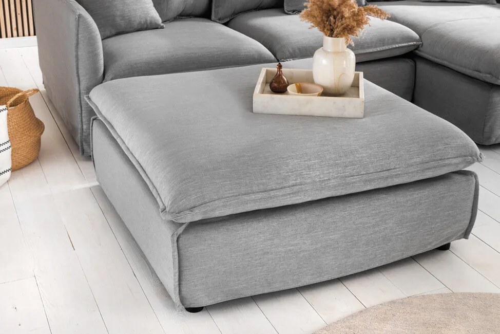 Taburet Heaven šedá štrukturovaná látka 100x100cm