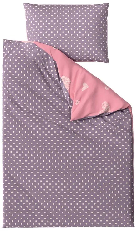 Bavlnené obojstranné obliečky SRDCE A BODKY ružové