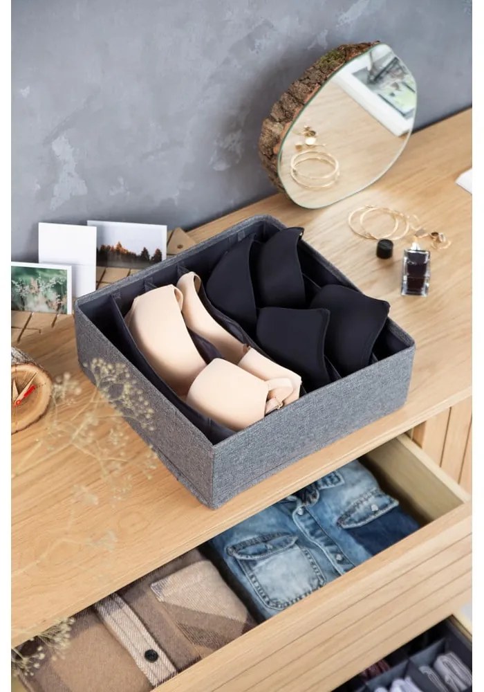 Sivý organizér do zásuvky s priehradkami Bigso Box of Sweden Drawer, 29 x 11 cm