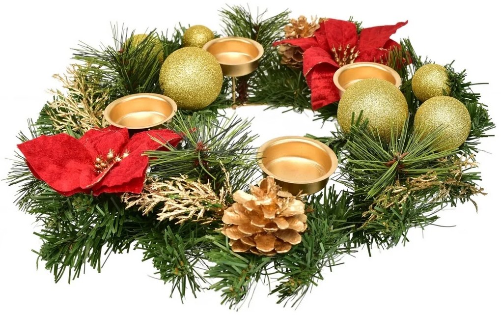 Adventný veniec zdobený Poinsettia, 33 cm