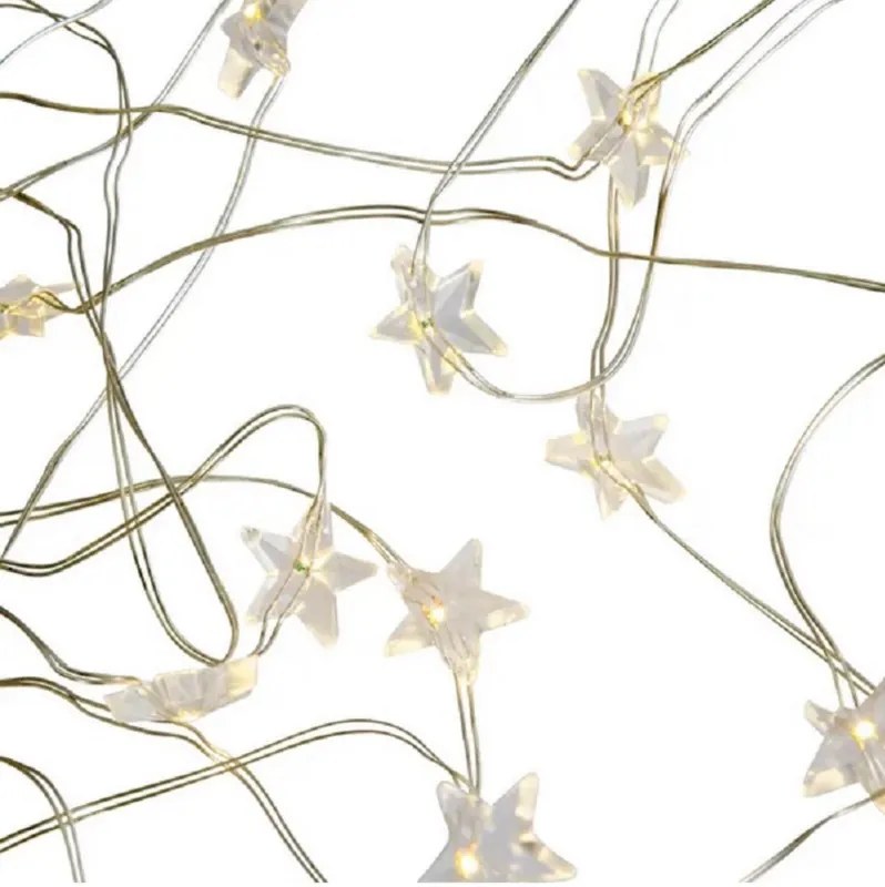 ACA Lighting LED dekoračná girlanda - biele hviezdičky, studená biela farba, 200 cm, IP20, 2x batéria AA