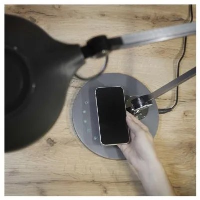 Stolná LED lampa Karen s bezdrôtovým nabíjaním čierna