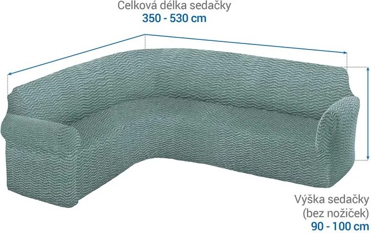 Bielastické poťahy CRISTINA mätová rohová sedačka (š. 350 - 530 cm)