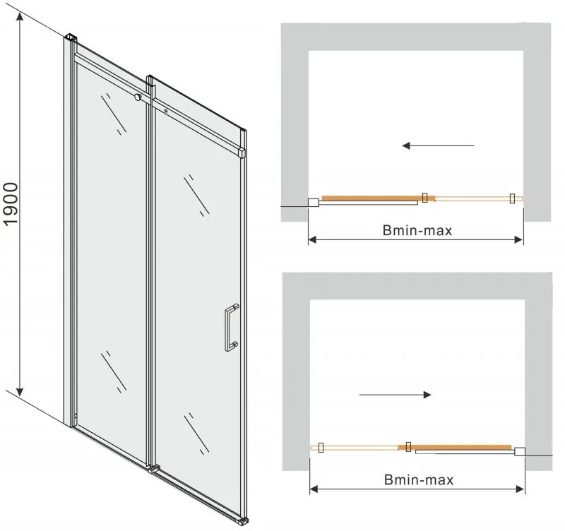 Sprchové dvere OMEGA 140 cm - zlaté - číre sklo